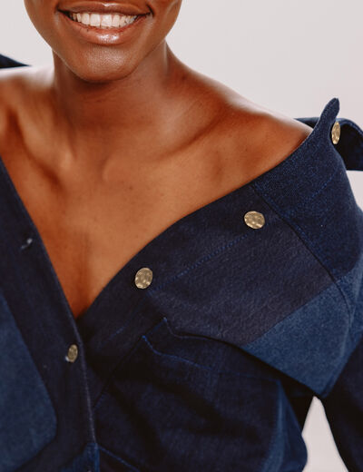 Veste droite en jeans manches longues denim stone femme