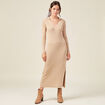 Robe pull longue moulante beige femme