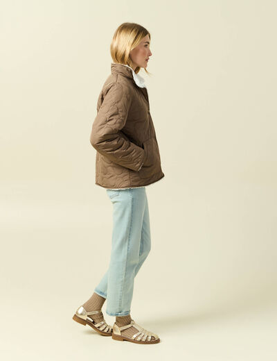 Parka courte droite effet polaire marron clair femme