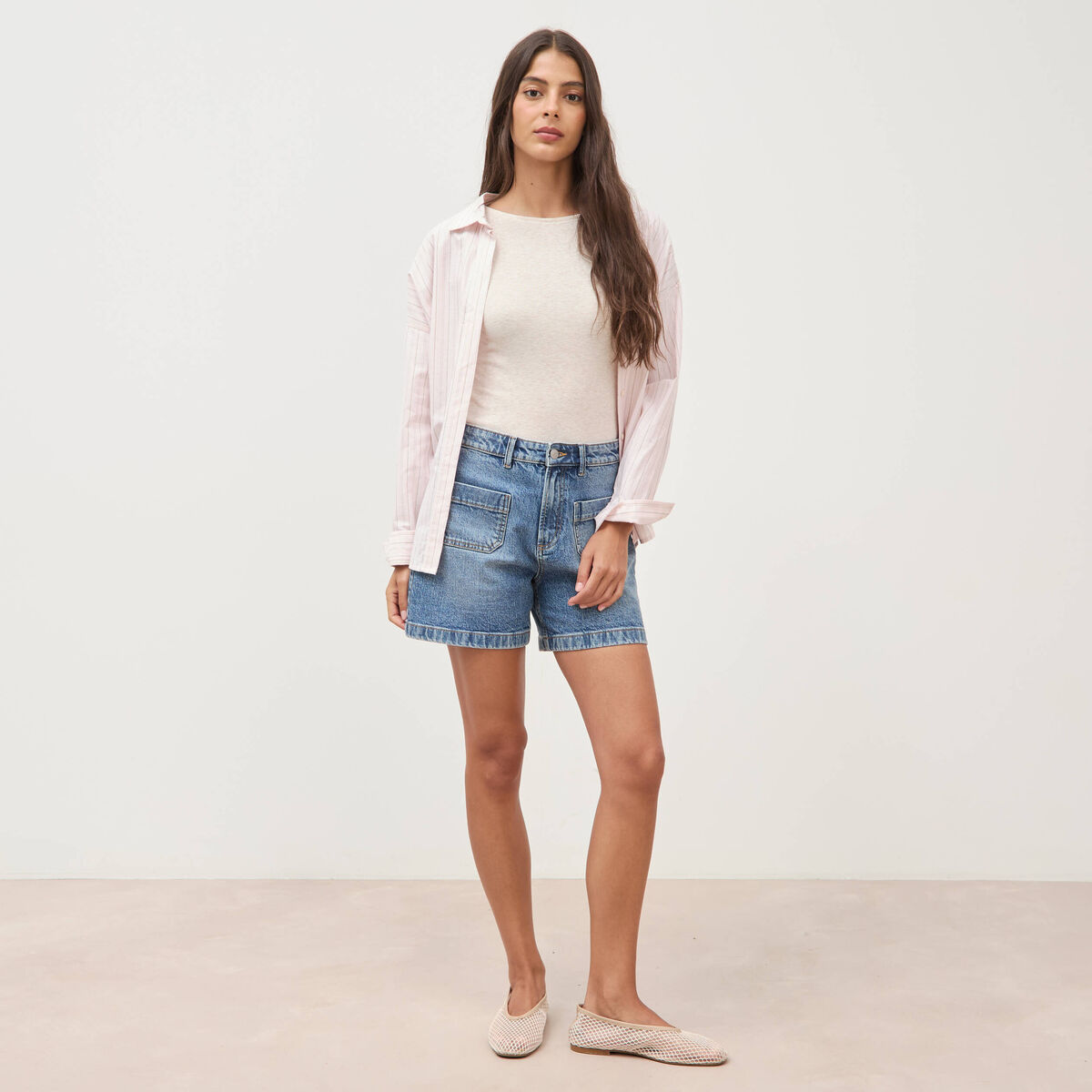 D&eacute;bardeur cintr&eacute; col bateau beige femme
