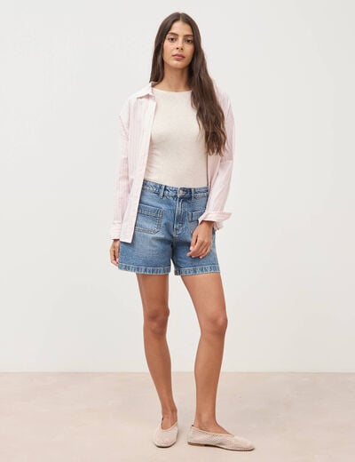 D&eacute;bardeur cintr&eacute; col bateau beige femme