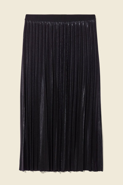 Jupe midi évasée plissée noir femme