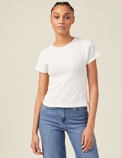 T-shirt manches courtes ecru femme