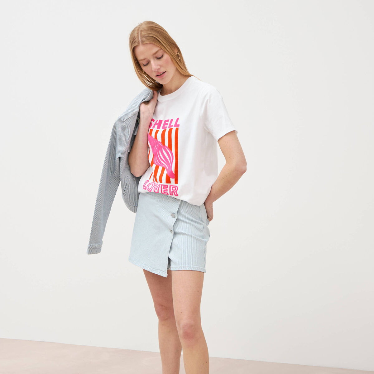 T-shirt en coton manches courtes blanc femme
