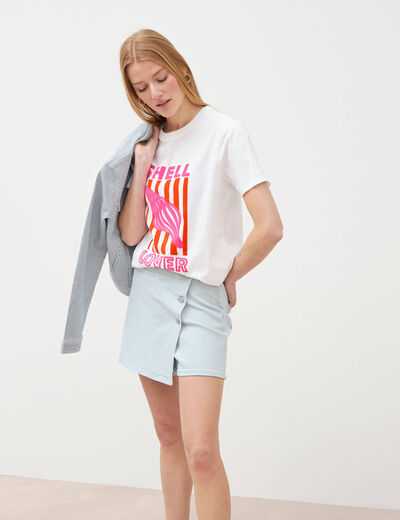 T-shirt en coton manches courtes blanc femme