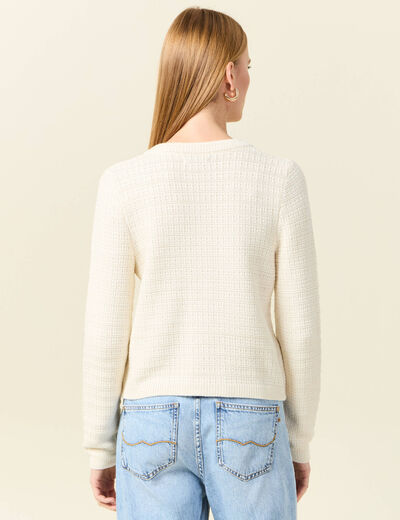 Pull manches longues ajouré ecru femme