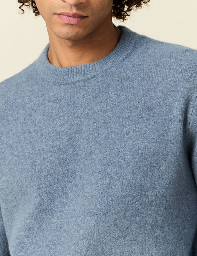 Pull manches longues col rond bleu gris homme