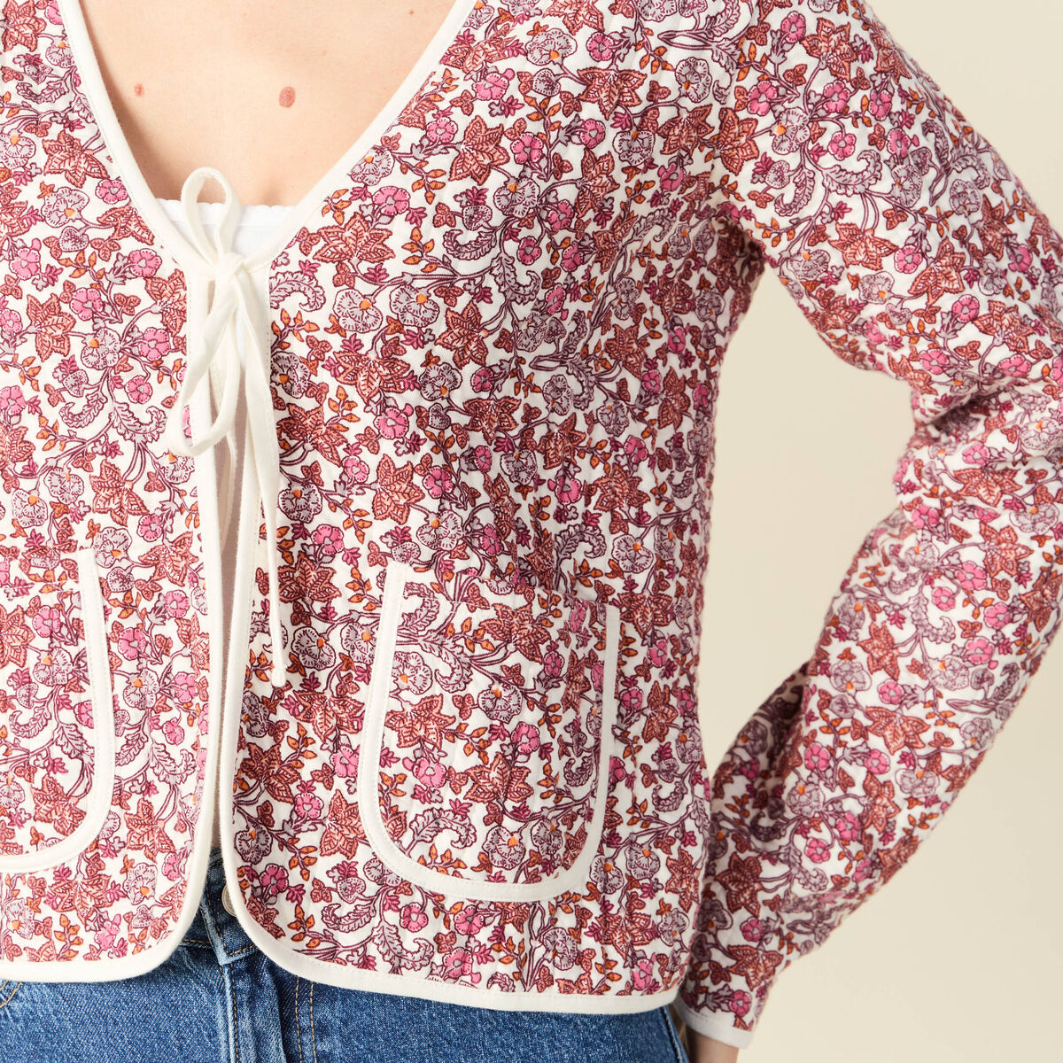Cardigan droit court manches longues orange corail femme