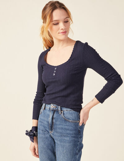T-shirt à manches longues bleu marine femme