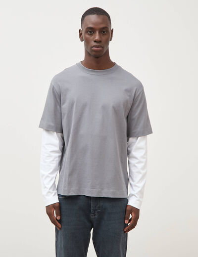 T-shirt droit manches longues col rond gris homme