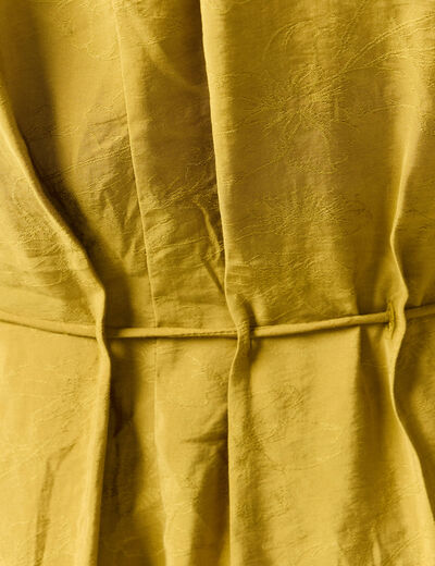 Robe longue droite col v manches longues vert olive femme