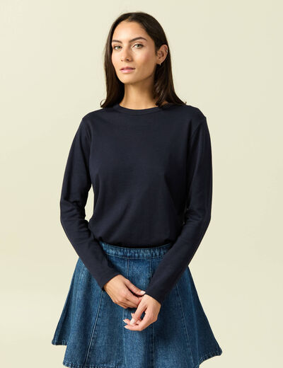 T-shirt en coton manches longues bleu marine femme