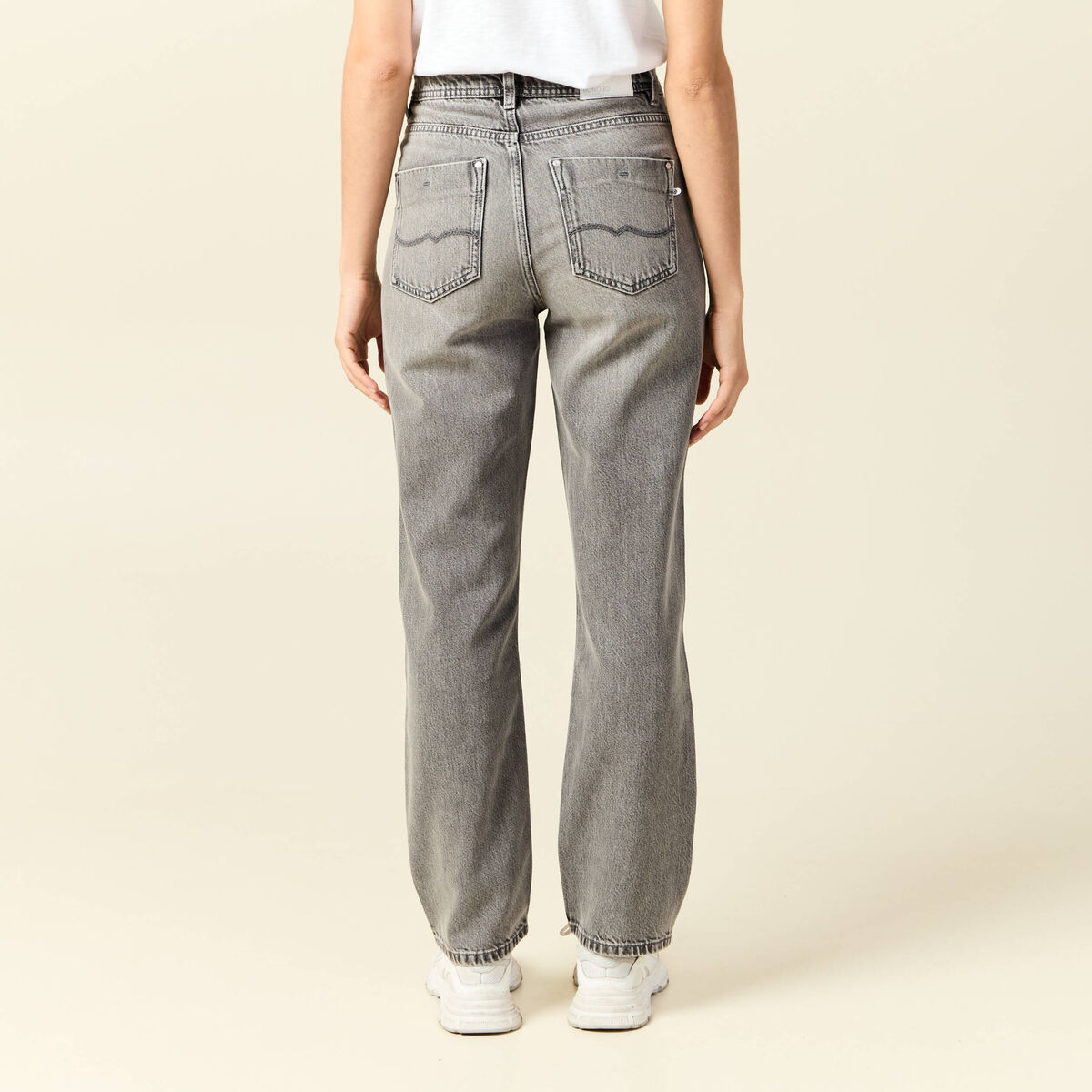 Jeans straight taille haute 7/8ème denim gris clair femme