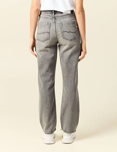 Jeans straight taille haute 7/8ème denim gris clair femme