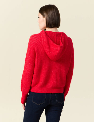Gilet manches longues capuche rouge femme