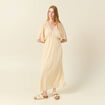 Robe longue empire col en V creme femme