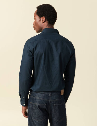 Chemise cintr&eacute;e en coton manches longues bleu marine homme