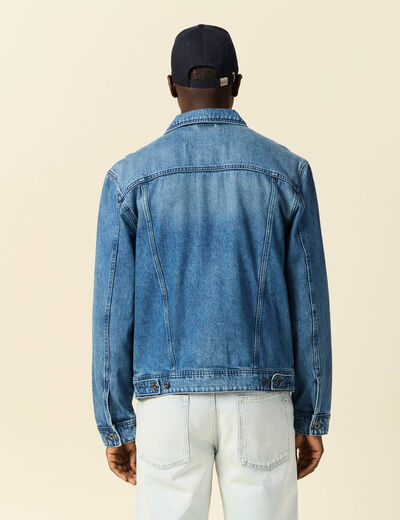 Veste droite en jean denim double stone homme