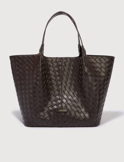 Ensemble cabas tress&eacute; 2 en 1 marron fonc&eacute; femme