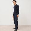 Pull manches longues col rond bleu marine homme