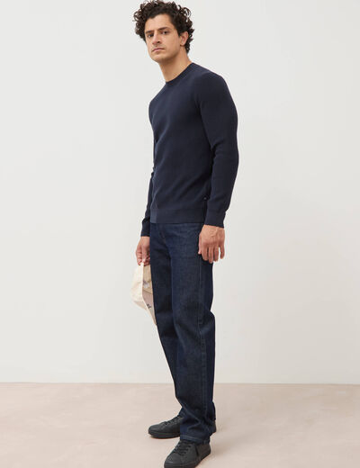 Pull manches longues col rond bleu marine homme