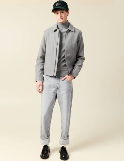 Pull droit court manches longues gris homme