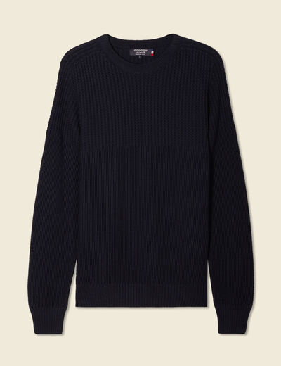 Pull manches longues fabriqué en France bleu marine homme