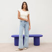 Jeans large taille haute denim bleach femme
