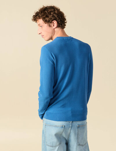 Pull fin col rond manches longues bleu fonc&eacute; homme