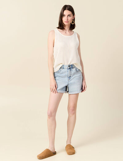 Débardeur sans manches ajouré creme femme