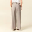 Pantalon large taille haute fluide beige femme