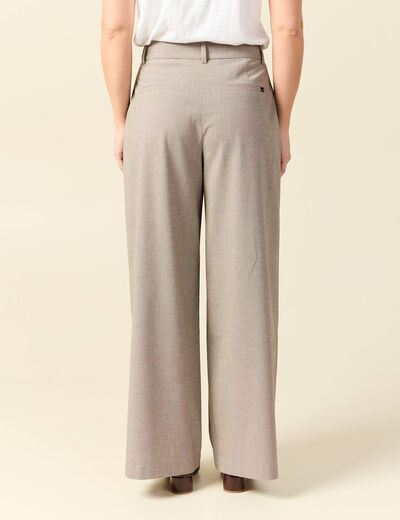 Pantalon large taille haute fluide beige femme
