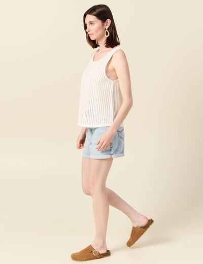 Débardeur sans manches ajouré creme femme