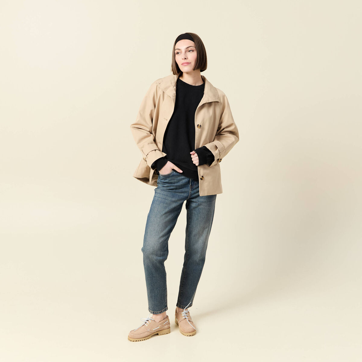 Jeans mom 7/8&egrave;me bleu gris femme
