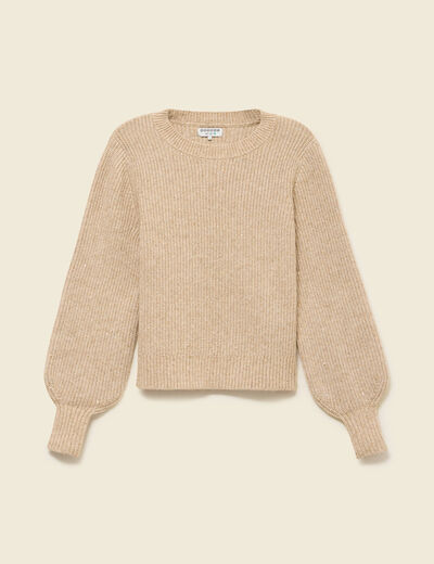 Pull manches longues col rond &agrave; sequins creme femme