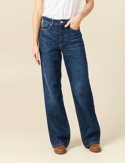 Jeans large taille haute denim brut femme
