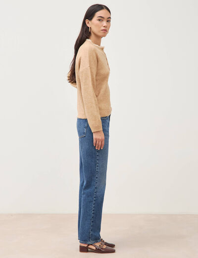 Pull col tunisien manches longues marron clair femme