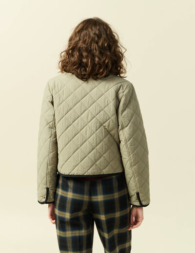 Blouson matelass&eacute; boutonn&eacute; vert kaki femme