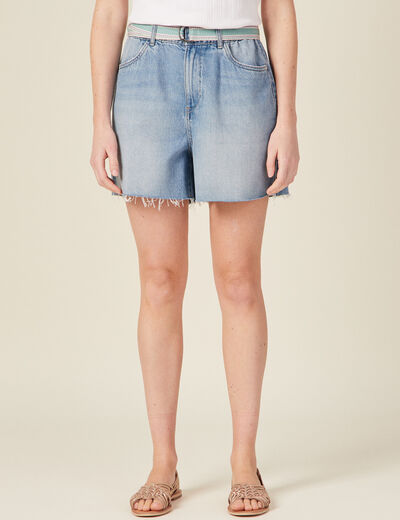 Short straight en jean denim used femme