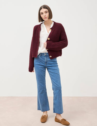 Jeans bootcut cropped taille bascul&eacute;e denim used femme