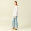 Chemise col rond manches longues brod&eacute;e ecru femme