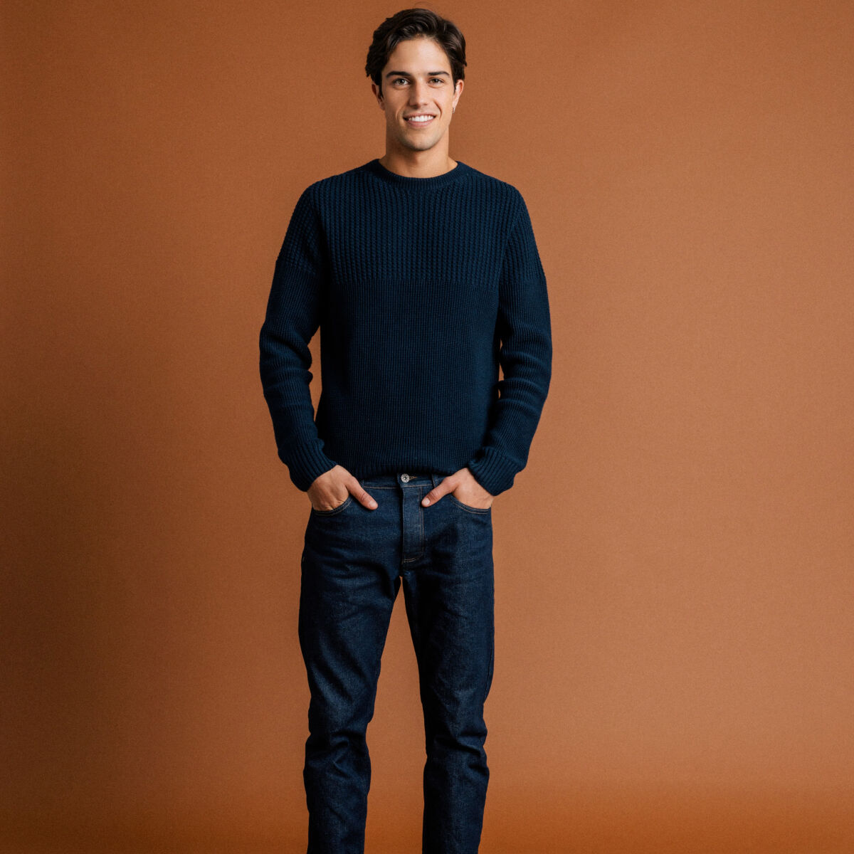 Pull manches longues fabriqué en France bleu marine homme