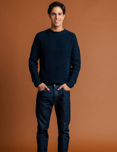 Pull manches longues fabriqué en France bleu marine homme