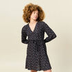 Robe droite courte col v manches longues noir femme