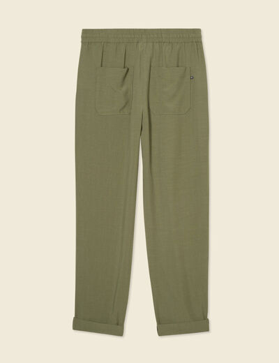 Pantalon droit à coulisse vert kaki femme