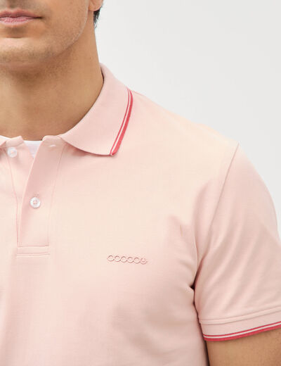 Polo cintr&eacute; en coton manches courtes rose poudr&eacute;e homme