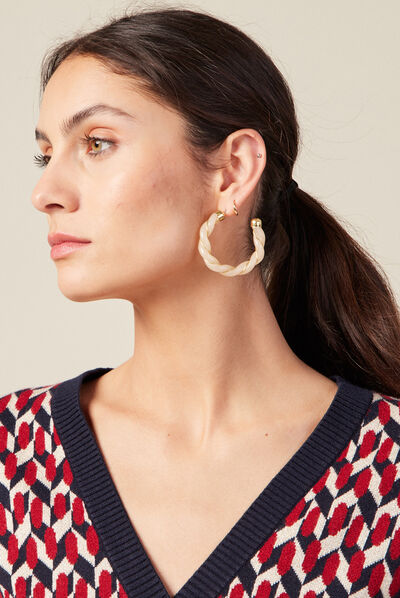 Boucles d'oreilles créoles ecru femme
