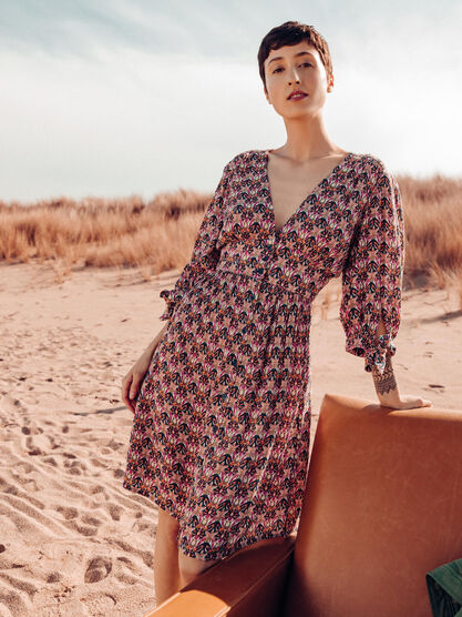Robe droite manches 34 multicolore femme