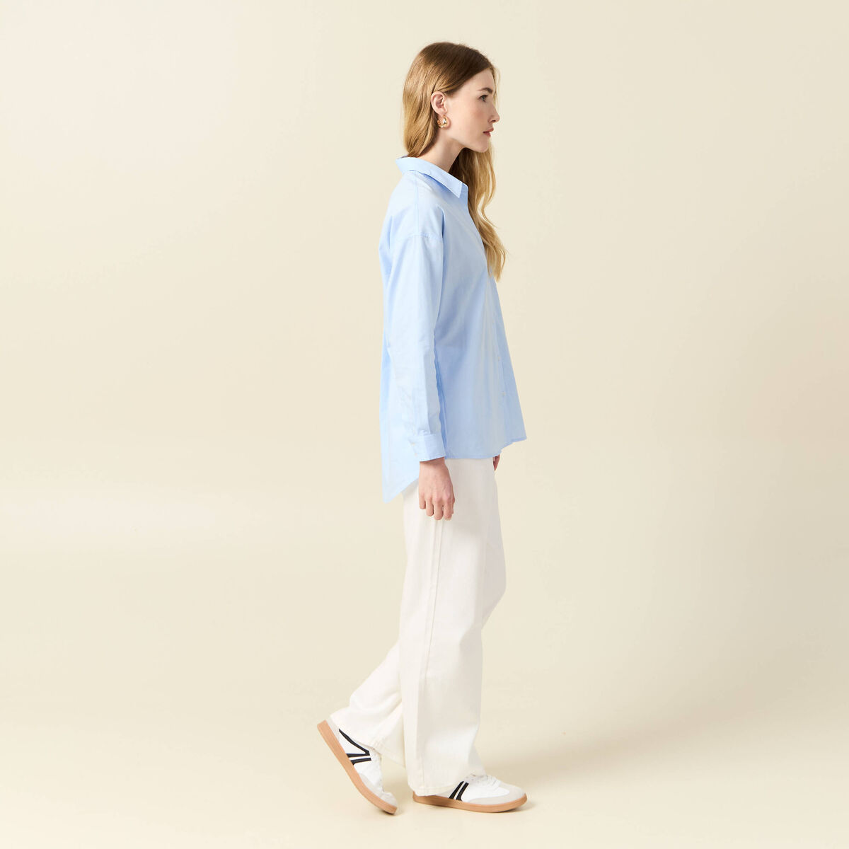 Chemise manches longues bleu ciel femme