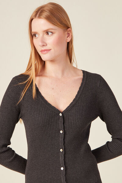 Gilet col en V éco-responsable gris foncé femme